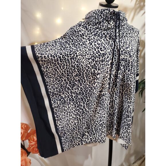 Chicos NWT Womens Cotton Cashmere Cinch Cowl Neck Animal Print Poncho Size S/M - Picture 3 of 11